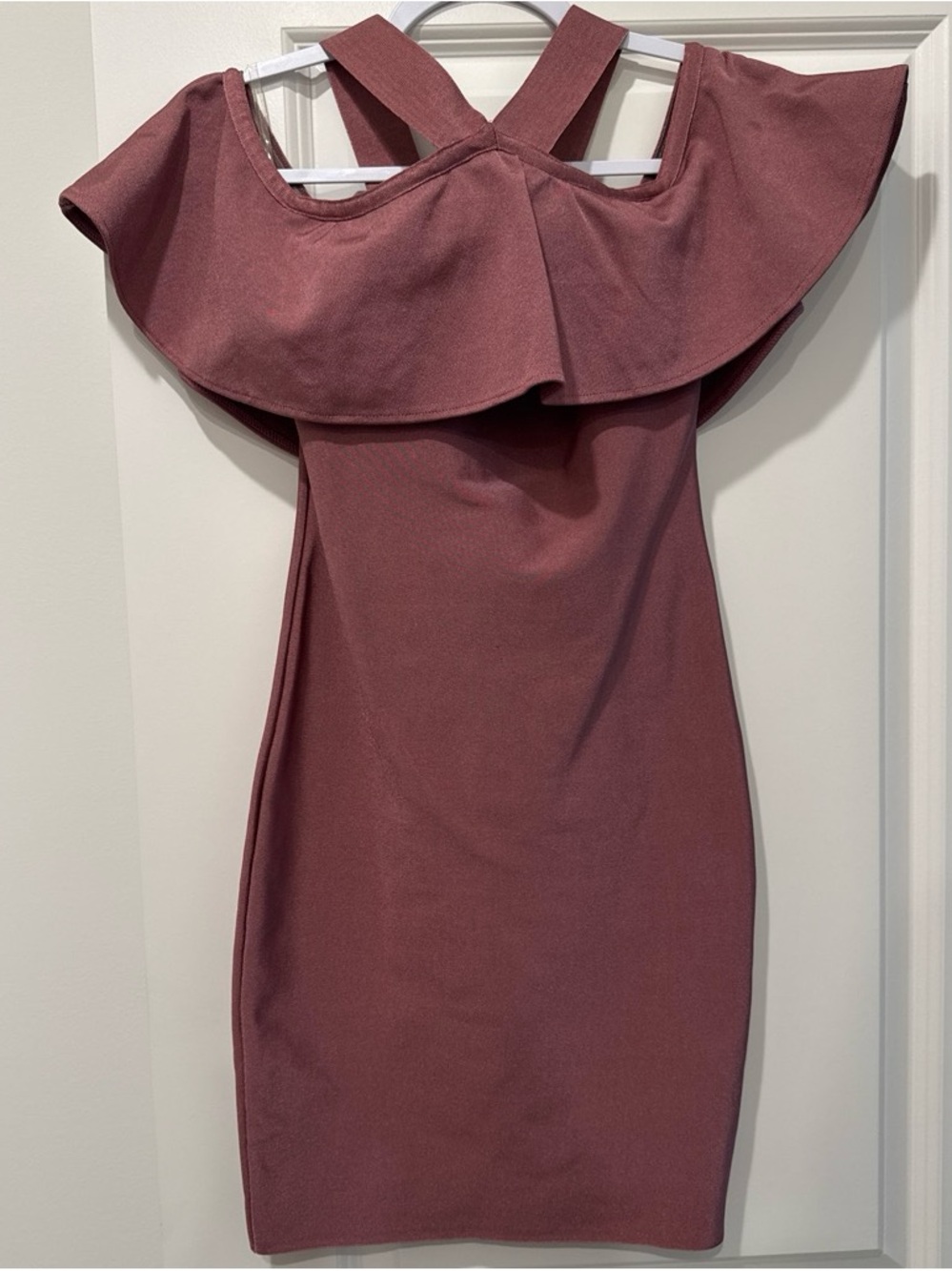 WOW couture One-Shoulder Ruffle Bodycon Dress in Dusty Mauve